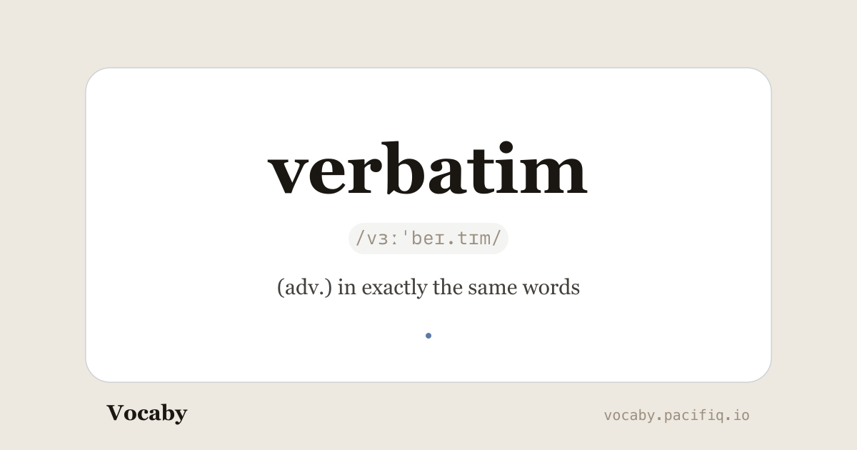 The word verbatim surrounded by floating words, representing building vocabulary for the PTE Academic test